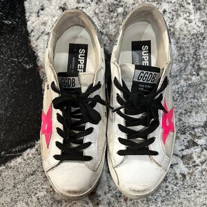 Golden Goose White Sneakers with Pink Star
